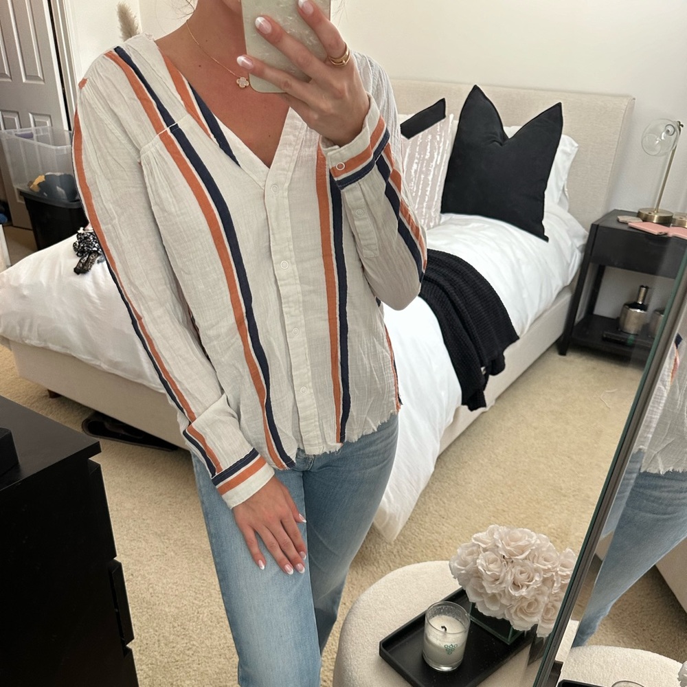 Striped Button Down V Neck Top - image 3